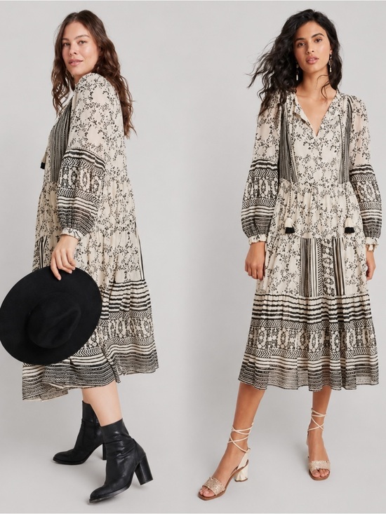 Anthropologie Dresses & Skirts - Anthropologie by Anthropologie Dress M 100% Viscose Boho Tiered Midi Tassel